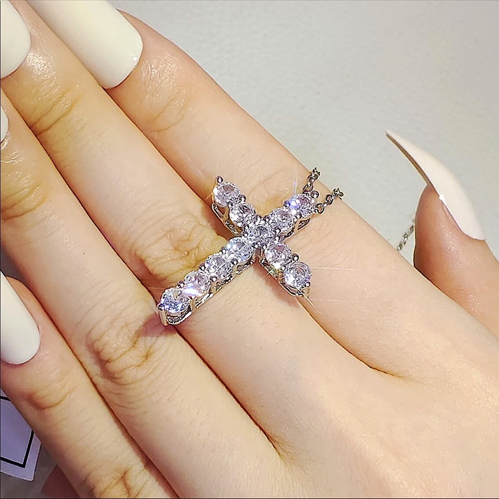 💙Cross-Shaped Pendant Sterling Silver Necklace - Picture 2 of 5